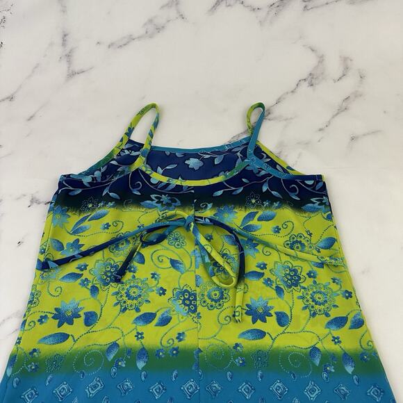 California Concepts Vintage Y2k Maxi Slip Dress Size S Blue Green Floral Shift - Picture 7 of 9